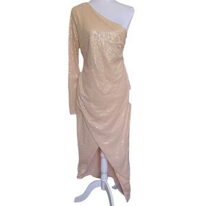 𝅺lulu's Dress Sequin One‎ Sleeve Midi Blush Pink Size XL